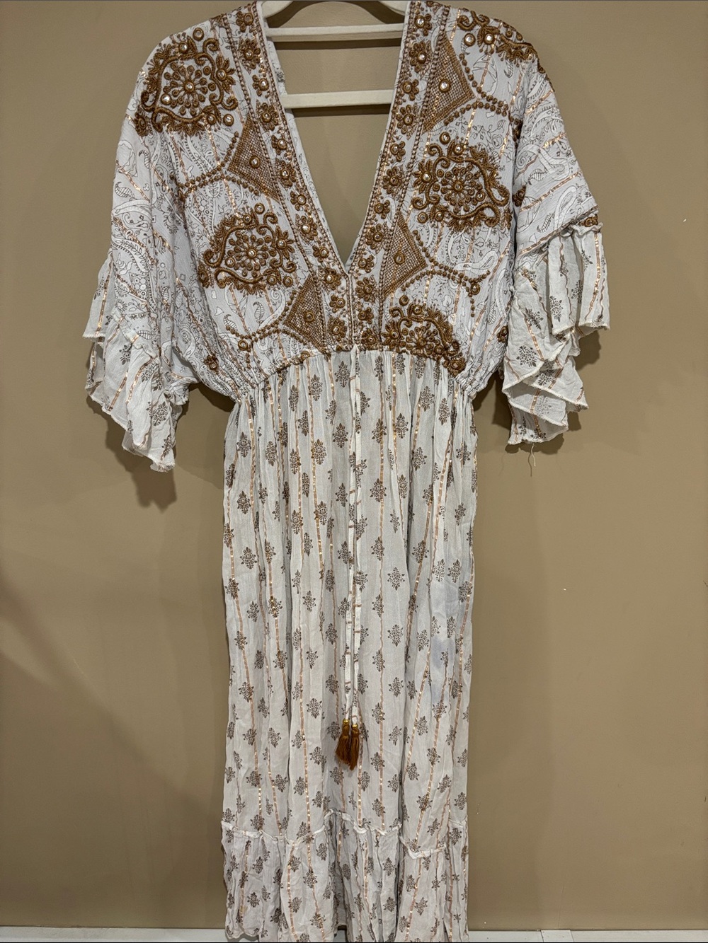 Embroidered white and gold maxi dress